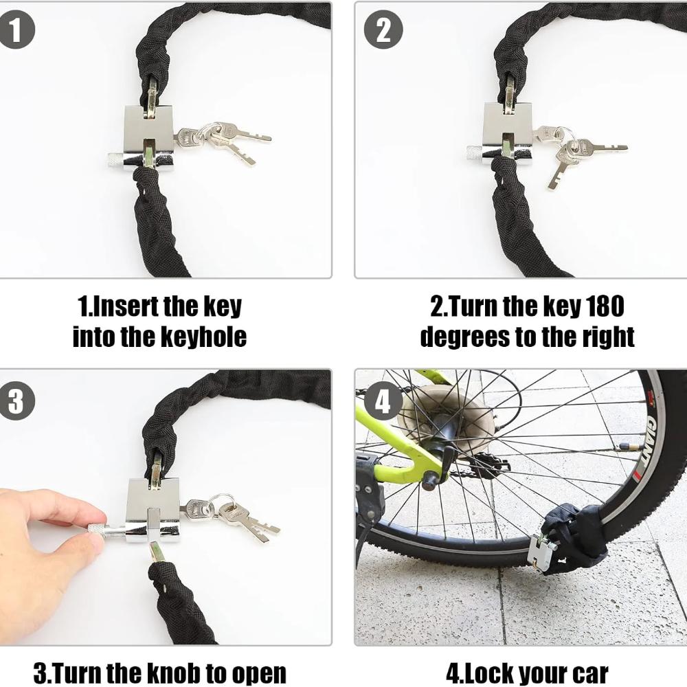 Bike Lock Heavy Duty, [3 Keys] 1m Anti-Theft High Security Chain Lock, Weatherproof Bicycle Lock Padlock for Bike Bicycle, Motorcycle, Scooter, Door,