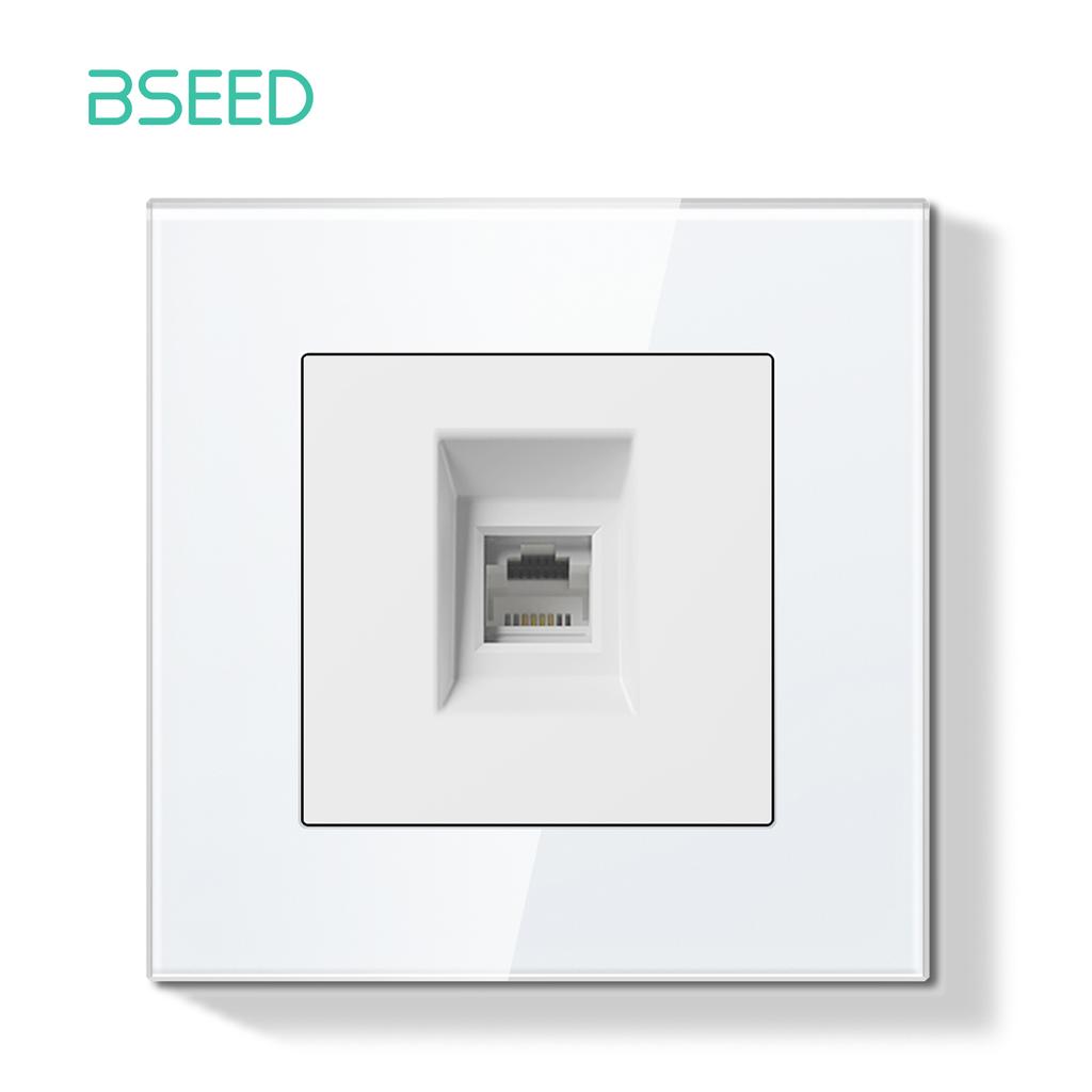BSEED Switch Light Switch White Glass Frame Wall Power Sockets USB-C Phone Charge E-Series EU Standard 1 Way