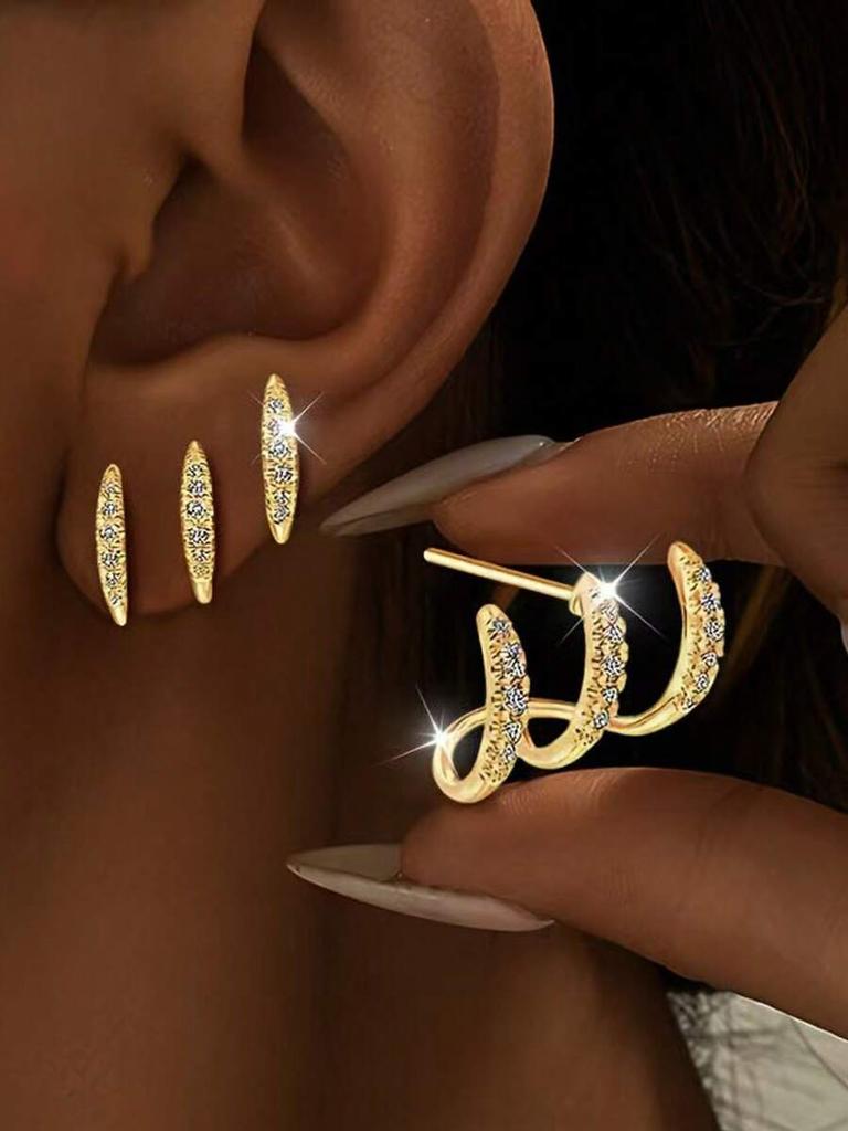 1 Pair, Silver Women's Claw Shaped Earring Set, Super Sparkling Synthetic Material, Dazzling, Exquisite and Lovely, Luxurious and Elegant