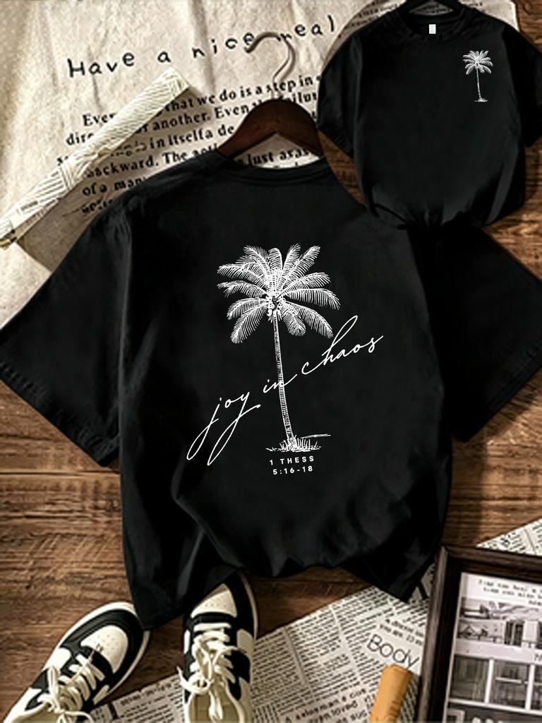 WZMCoconut tree letter print Tshirt shortsleeved summer Womens casual roundneck top Womens Tshirt