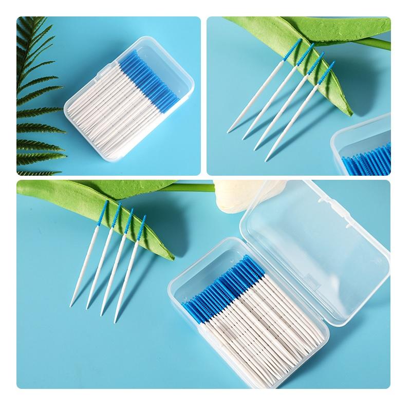 200 Pcs/Box Silicone Interdental Brushes Super Soft Dental Cleaning Brush Dental Floss Double-headed Toothpicks Oral Care Tool