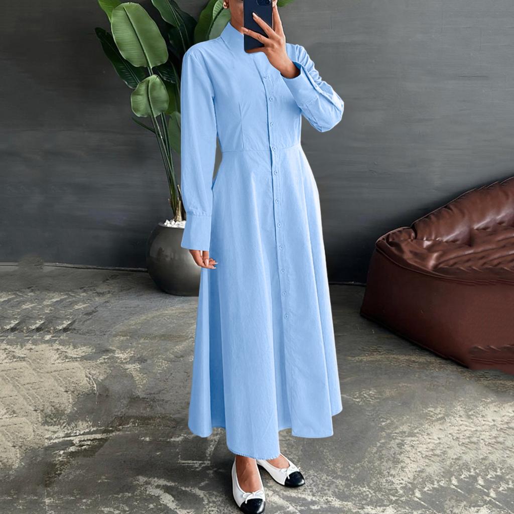 Women's Casual Elegant Lapel Solid Color Straight Long Sleeve Shirt Dress