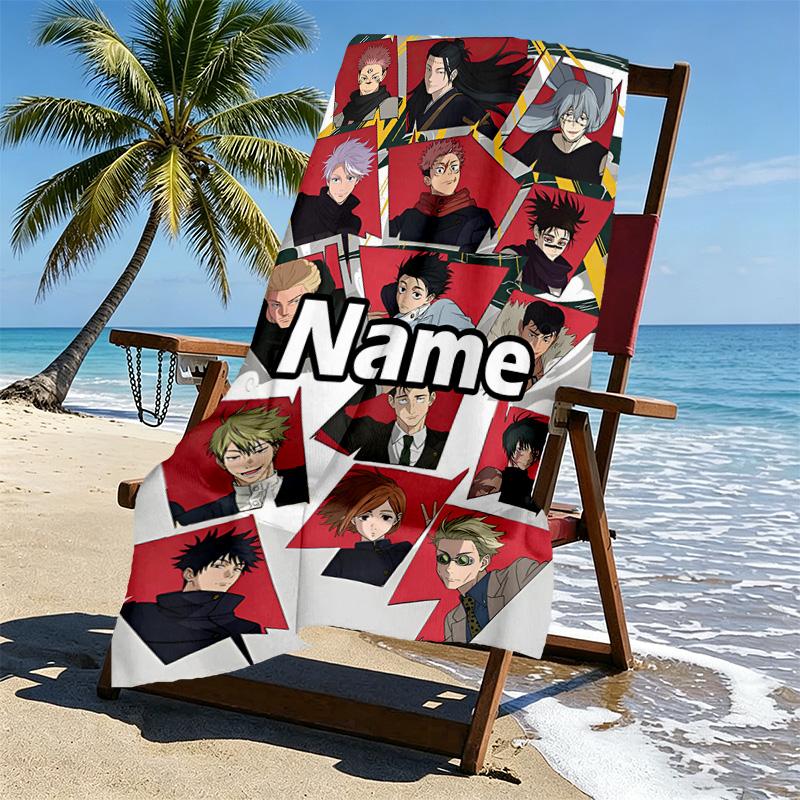 Custom Name Personalized Jujutsu Kaisen Print Beach Towel, for Trip Camping Beach Party Home Decor, Birthday Gift for Family & Friends