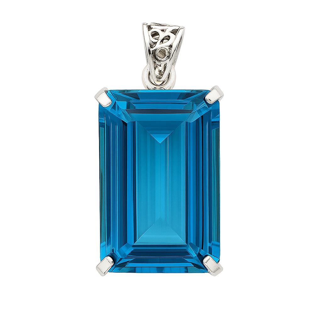 130 Ct Emerald Cut Aquamarine Blue Gemstone Pendant Lab Created A+ Certified AI-52-NS