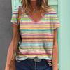 3D Striped Print T-Shirts For Women Oversized V-Neck Short Sleeve Tops Summer Fashion Popular Female Clothing 2024 Streetwear