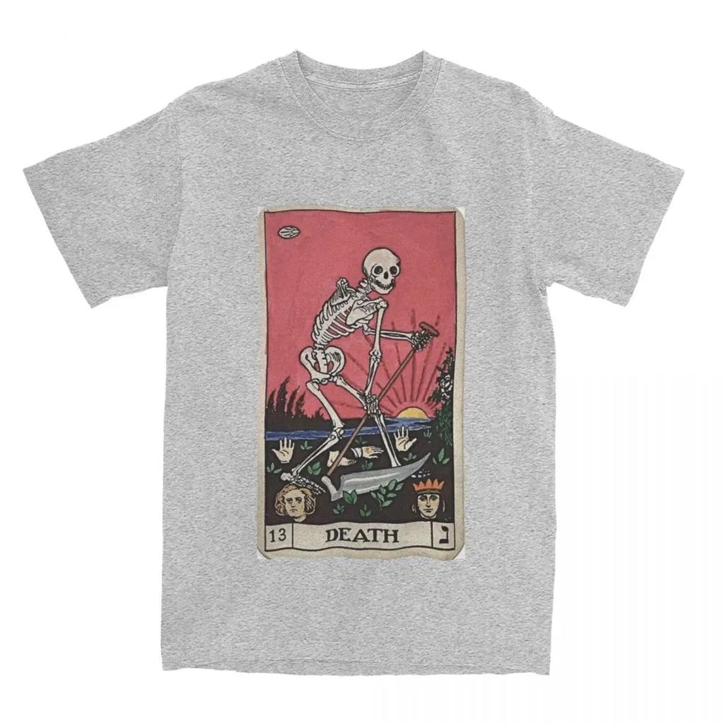Мужская женская футболка с изображением скелета и смерти, символом Таро, крутая хлопковая футболка с изображением жуткого готического черепа, футболка, одежда с принтом