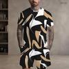 Men s Plus Size Round Neck Short Sleeve Printed Top And Shorts Two Piece Set