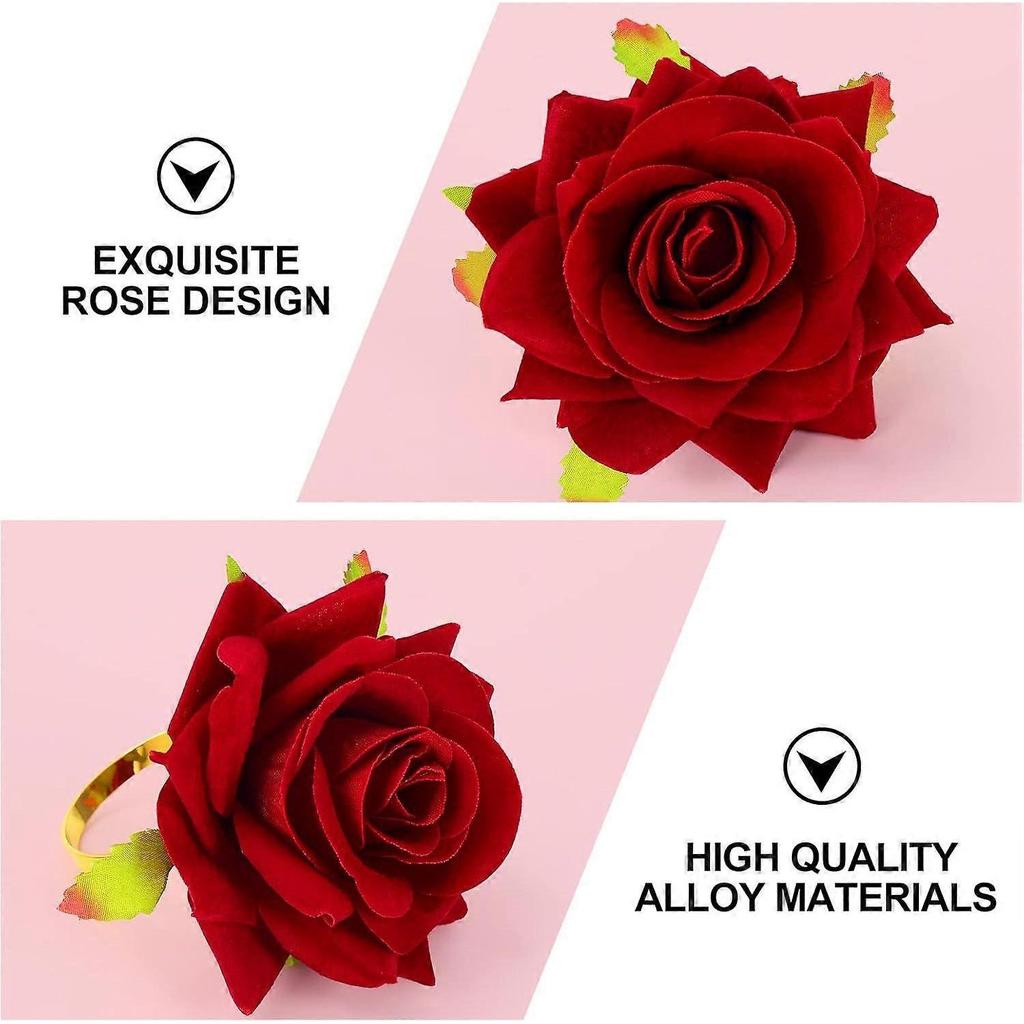 12Pcs Valentine's Day Artificial Rose Faux Red Rose Napkin Holders Alloy Wedding Romanti