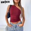 Women's Winter Solid Color One-shoulder Backless Pleated Vest Top T-shirt Woman