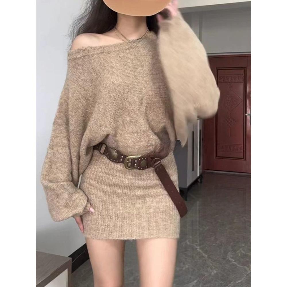 Осеннее женское трикотажное платье для взрослых с вырезом-лодочкой и открытыми плечами, с длинным рукавом, с высокой талией, облегающие мини-платья, вязаные платья