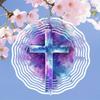 1pc Purple Fantasy Cross Pattern Mandala Wind Chime - Durable Metal, Cosmic Design with Swirling Blue & Purple Hues, Perfect for Garden