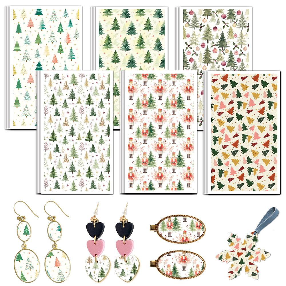 24 Sheets 6 Styles Ceramics Clay Water Transfer Paper Underglaze Transfer Decals for DIY Earrings Pendants Hair Clip Christmas Tree 12x7cm