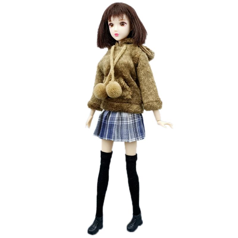 Модные толстовки с капюшоном, плиссированная юбка для куклы Барби, одежда, комплект одежды для студентов, 1/6 аксессуары для кукол, игрушки в подарок