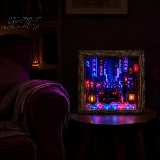 Unique Housewarming Present Wooden 3D Shadow Box LED Night Light, Retro Street Scene Light Table Nostalgic Lamp Decor, Warm Glow Art Frame Decoration