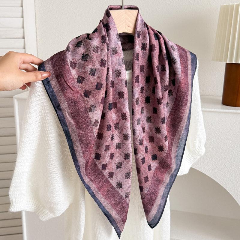 Qiandongge camellia cotton and linen small square scarf silk scarf new women's thin imitation velvet shawl scarf headscarf scarf