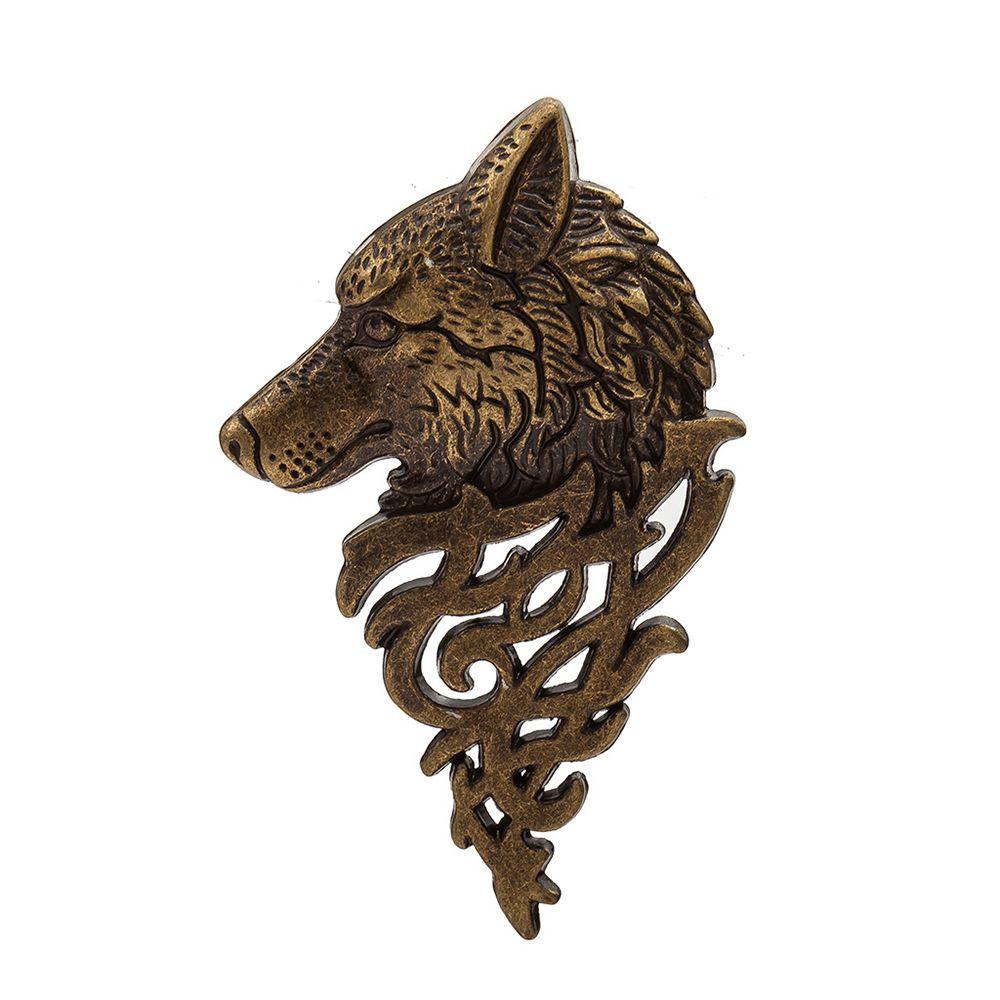 New Men Vintage Suit Collar Wolf Brooch Punk Lapel Badge Pin