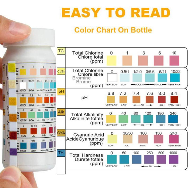 6 в 1 универсальные тест-полоски для определения pH хлора, бумага для тестирования воды в спа-бассейне