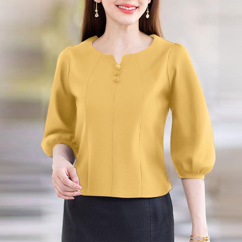 ZANZEA Женская повседневная однотонная блузка с v-образным вырезом и рукавами 3/4