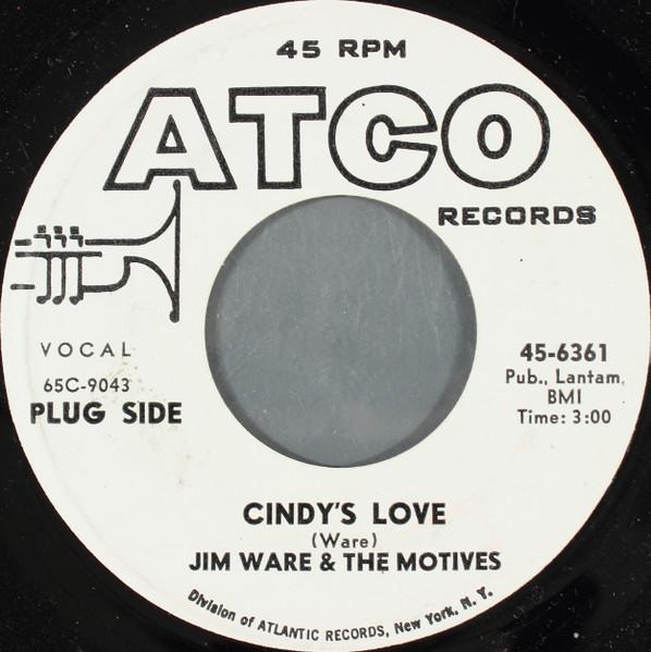 7-дюймовая пластинка JIM WARE & THE MOTIVES - Cindy's Love 456361PROMO ATCO Records 1965 US Рок Б/У