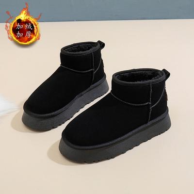 Женские высокие туфли 2024 года, новые зимние туфли из бархата и хлопка для студентов, модные универсальные повседневные туфли на толстой подошве XQ-U801