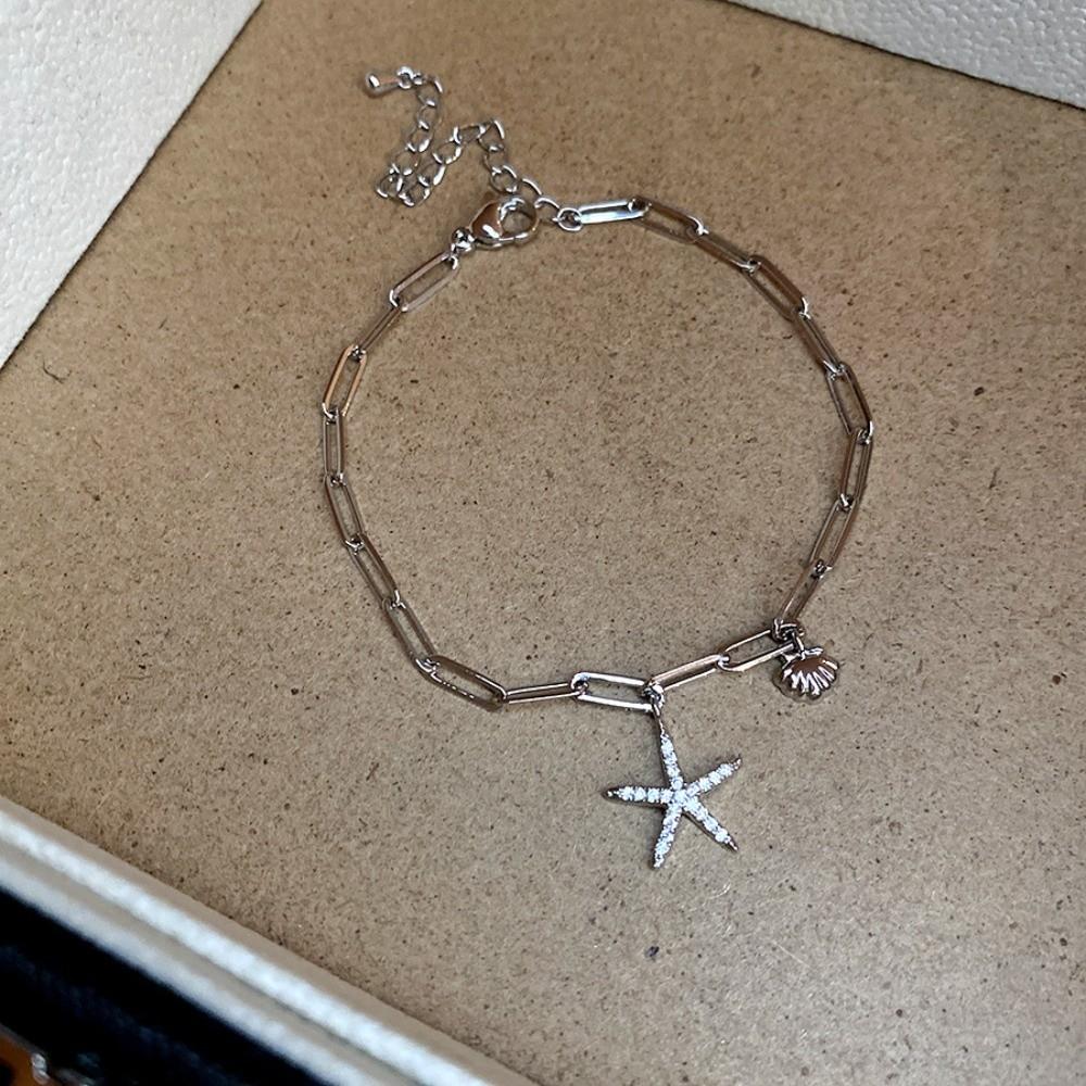 Copper Zircon Bohemian Shell Bangle Ornaments Beach Hand Chain Metal Shell Starfish Bracelet  Beach