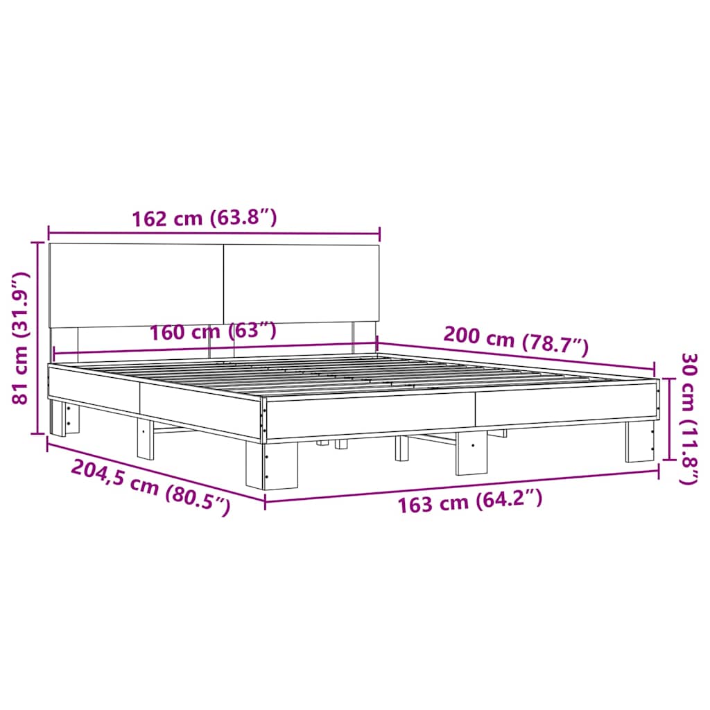 Bed Frame in Sonoma Oak Finish 160 x 200 cm Made of Wood Based Panel and Metal