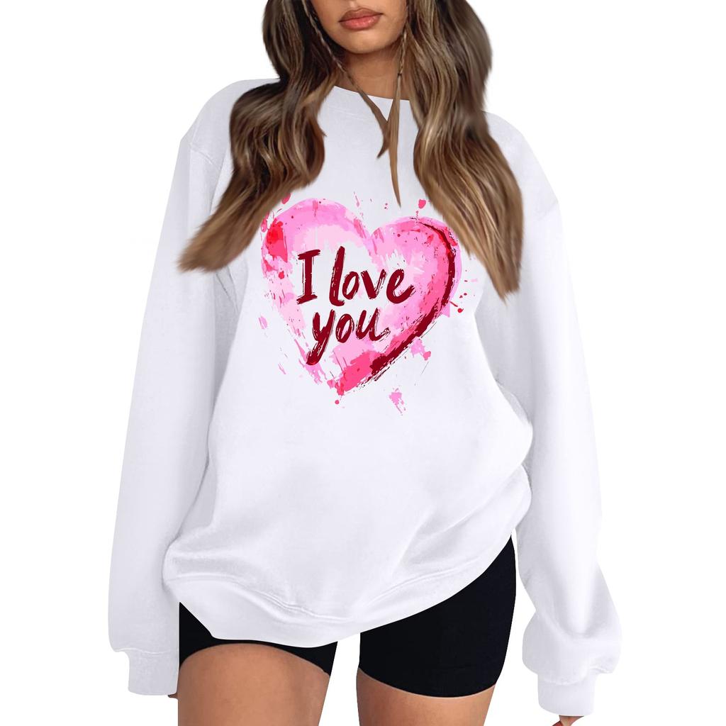 Women's Casual Fashion Valentine's Day Print Long Sleeve O-Neck Sweatshirts Pullover Top