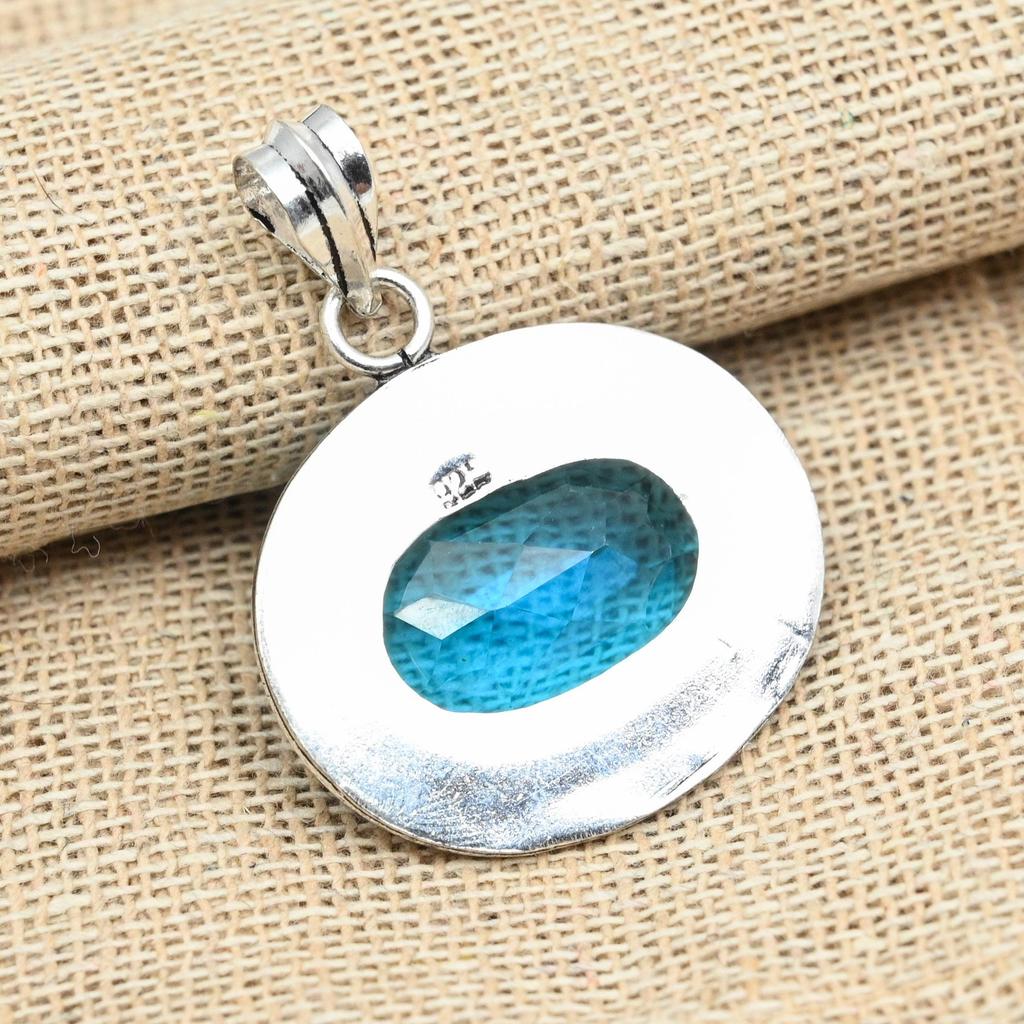 Подвеска из стерлингового серебра 925 пробы с синим топазом и драгоценным камнем ручной работы для женщин