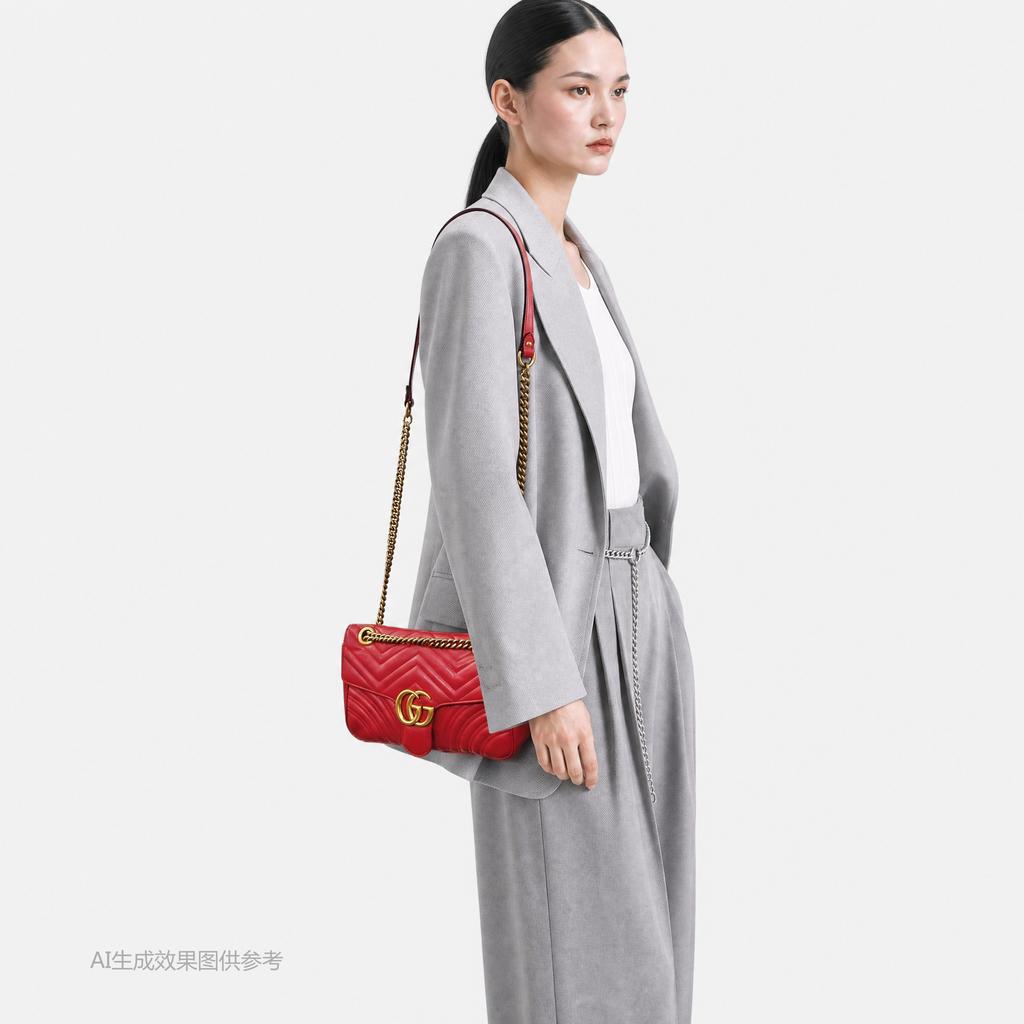 [Pre-Owned] Gucci GG Marmont Small Matelassé Shoulder Bag 'Red' - Very Good #1PW02BC