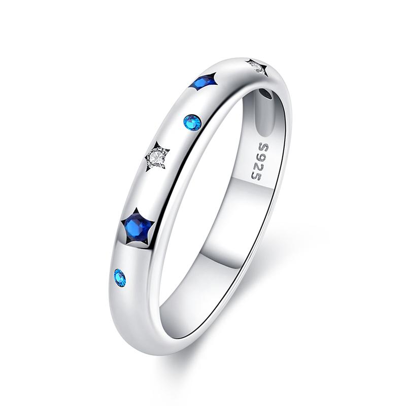 Rings for Women 925 Silver Color Popular Blue Zircon Blossom Flower Snowflake Stars Moon Rings Wedding Party Romantic Jewelry