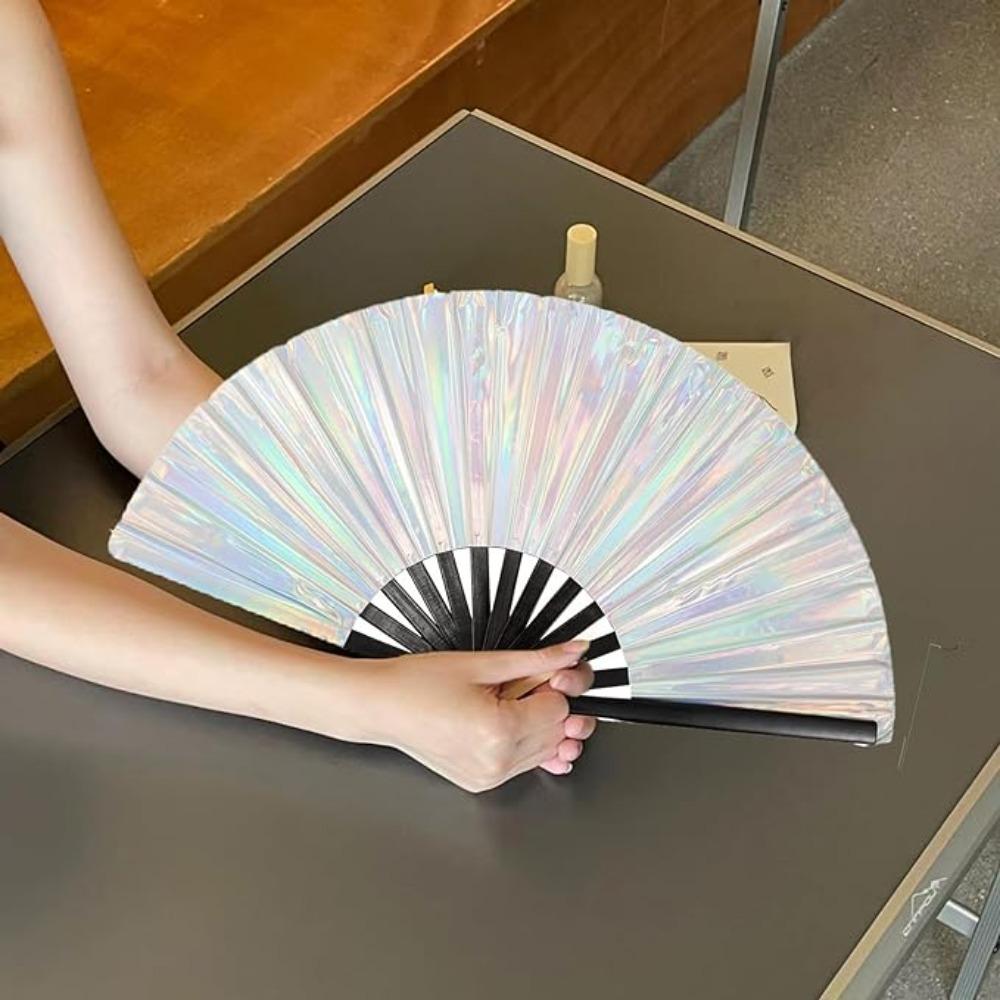 ПВХ Лазерные Цвета Ручной Веер Градиентный Цветной Танцевальный Веер Домашний Декор Веер для Тайцзи Диско
