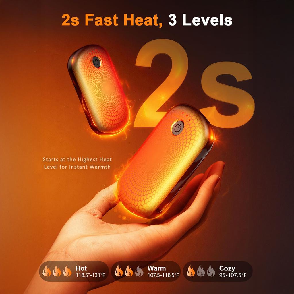 Перезаряжаемая грелка для рук с графеновым нагревом Набор из 2 штук 3 температурных режима Портативный аккумулятор с длительным сроком службы для зимнего отдыха на открытом воздухе
