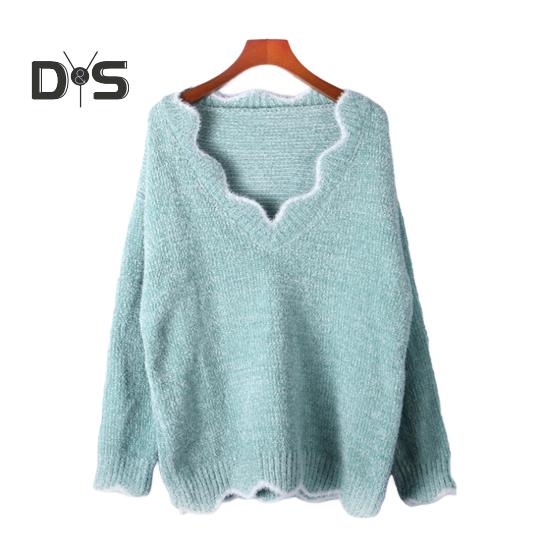 Женский свитер с длинным рукавом, свободный крой, V-образный вырез, вязаный свитер, женский повседневный джемпер, пуловер, топ для осени и зимы