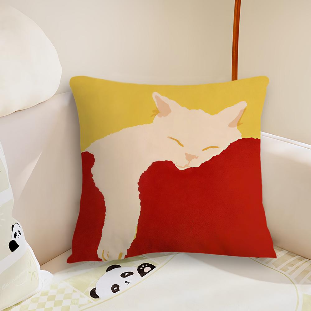 Cute Cartoon Cat Art cushion cover Plush Fabric Soft Double Sided Print Sofa Cushion Cover Throw Pillow Covers