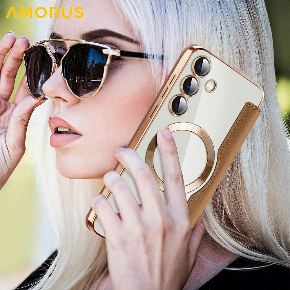 Для Samsung Galaxy S24 Чехол Совместимый с MagSafe Блокировка RFID Держатель для карт Кожаный чехол для телефона