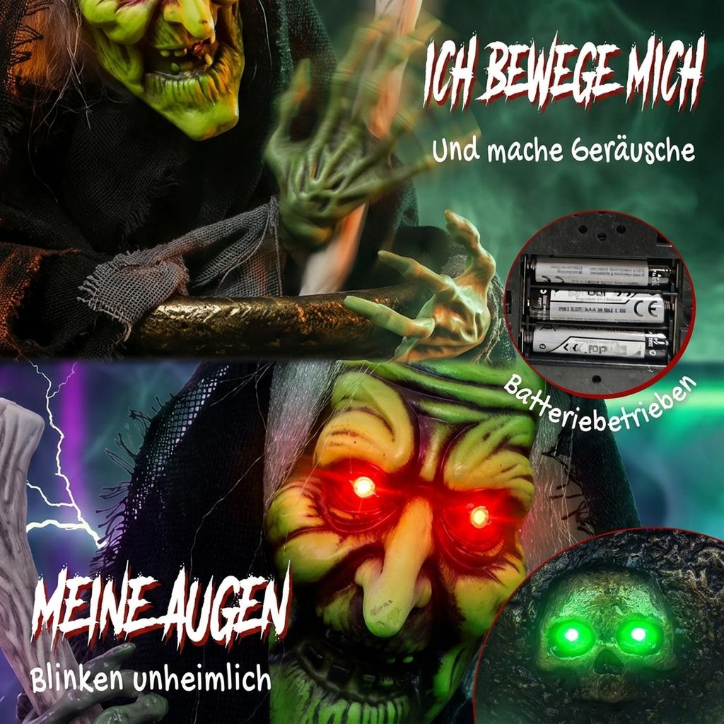 Animated Halloween table witch with laughing sound, glowing eyes and sound/touch activation