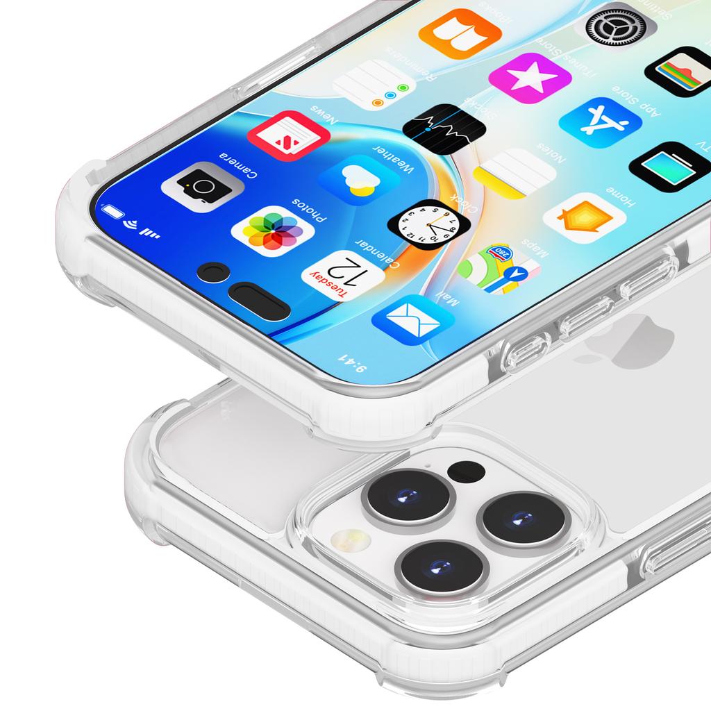 For iPhone 16 Pro Max Clear Mobile Phone Case Shockproof TPU+TPE+PC Phone Cover