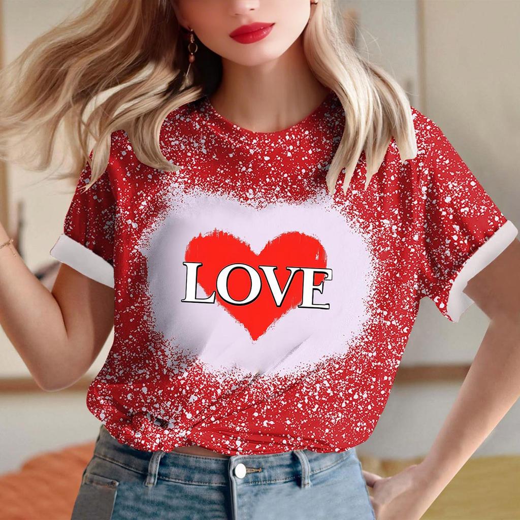 Женская свободная футболка с круглым вырезом и принтом ко Дню святого Валентина с короткими рукавами