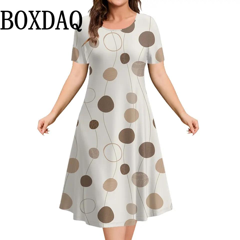 Женские платья с принтом в горошек, летняя одежда, короткие рукава, свободное платье больших размеров, модное элегантное женское уличное мини-платье