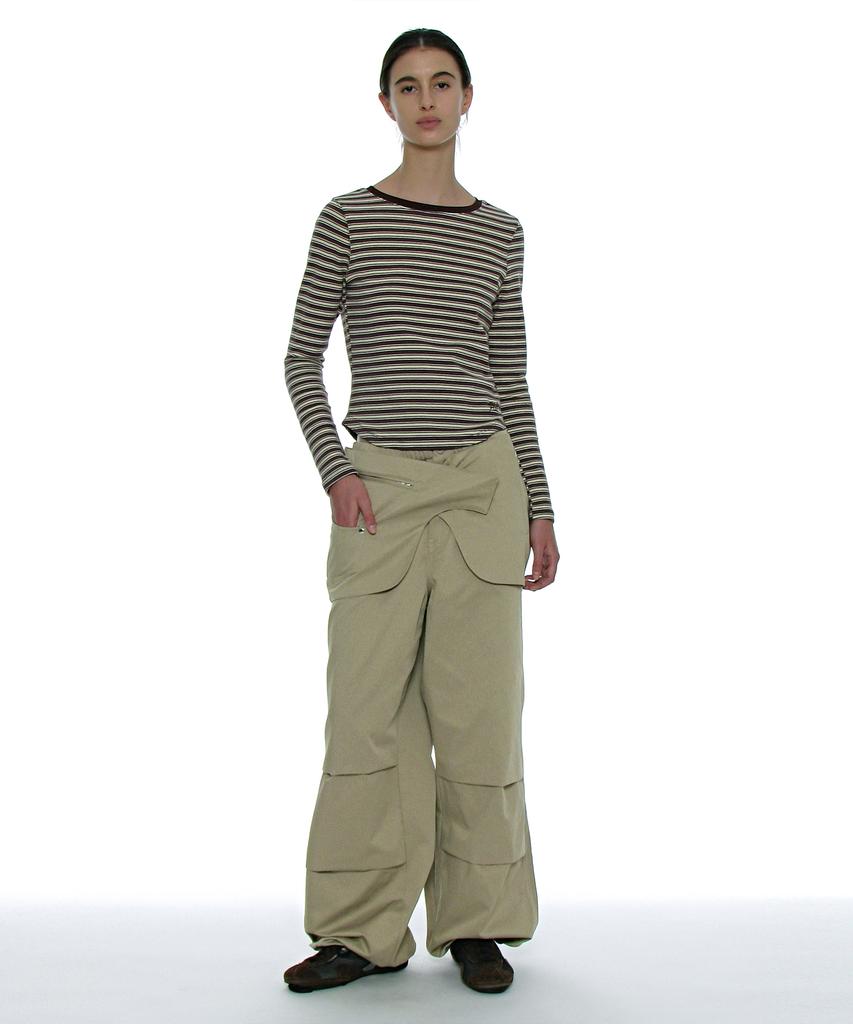 PARTIMENTO WOMEN 2-Way Belted Layered Parachute Pants_Khaki Beige