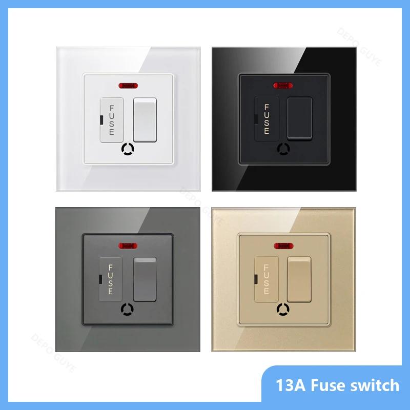 86 Тип UK 13A Переключатель с предохранителем Электрический выключатель Световые шпоры Неоновый черный Белый серый Закаленное стекло Предохранитель 13A Настенный выключатель Панель
