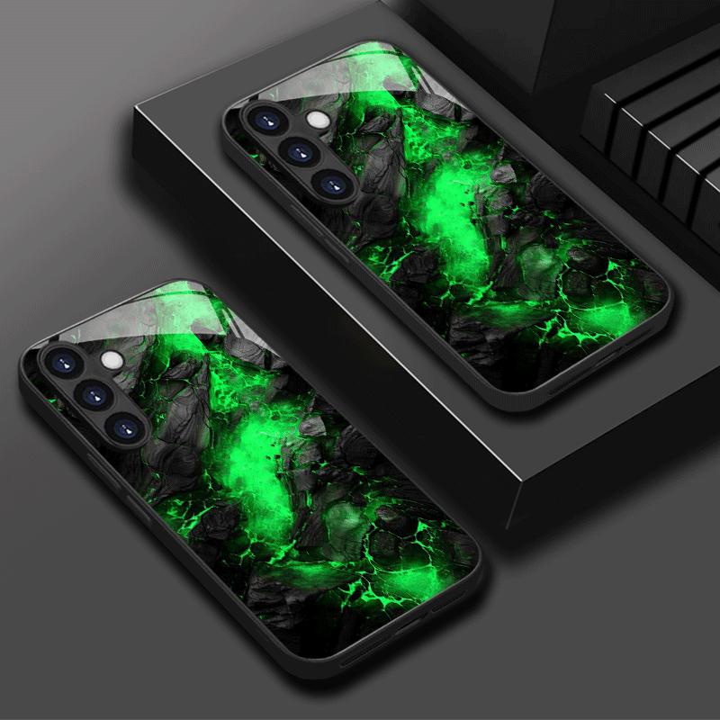 Гальванизированный стеклянный чехол для телефона, подходящий для Samsung Galaxy S26 S25 S24 S23 S22 S20 S11 S10 FE Ultra Plus, противоударный, с зеленым узором
