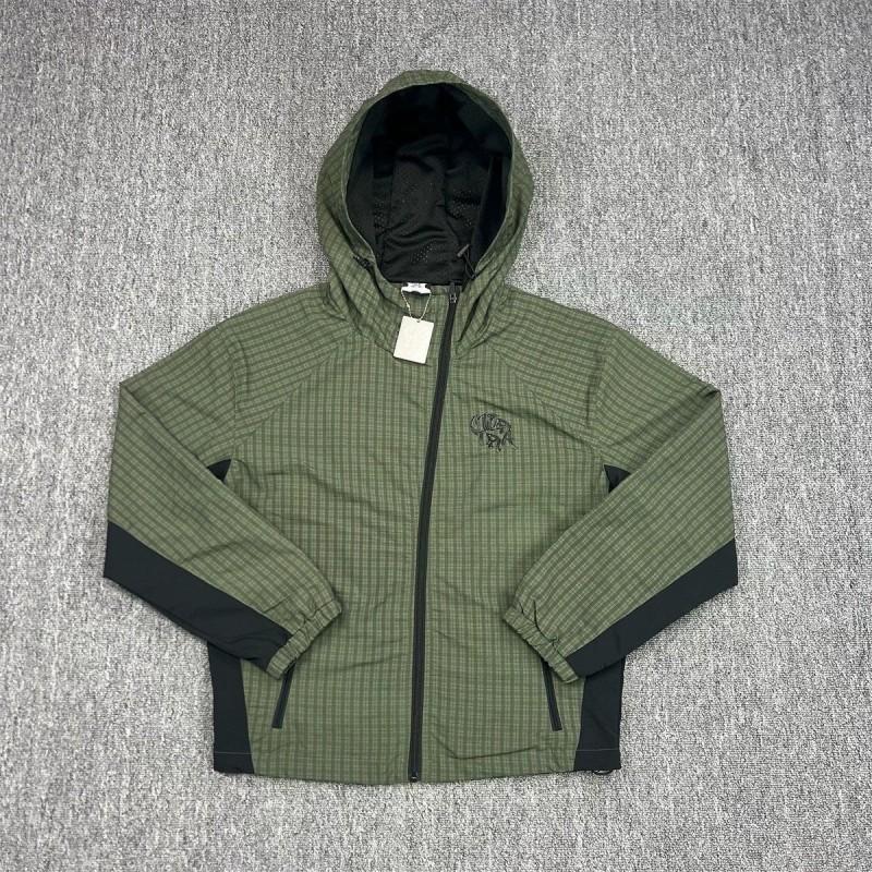 Men Women Lightweight Hooded Plaid Jacket Casual Streetwear Embroidered Letter Print Outerwear