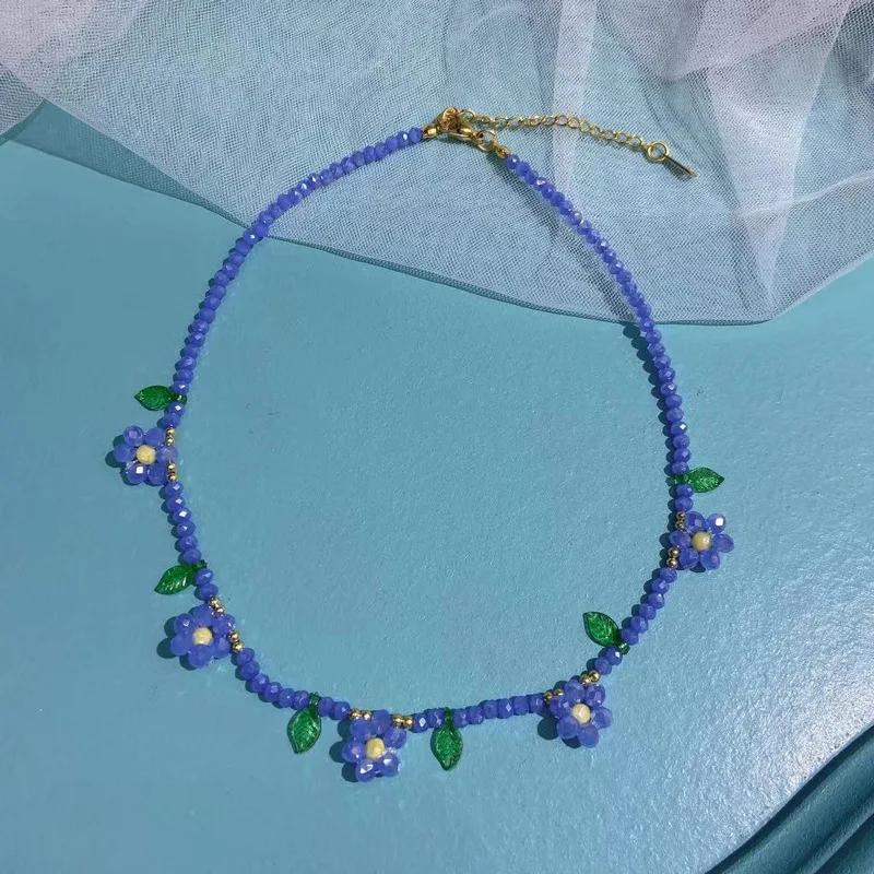 Colorful Daisy Flowers Beaded Choker Necklace Handmade Charm Clavicle Choker Necklace for Women Summer Beach Boho Jewelry