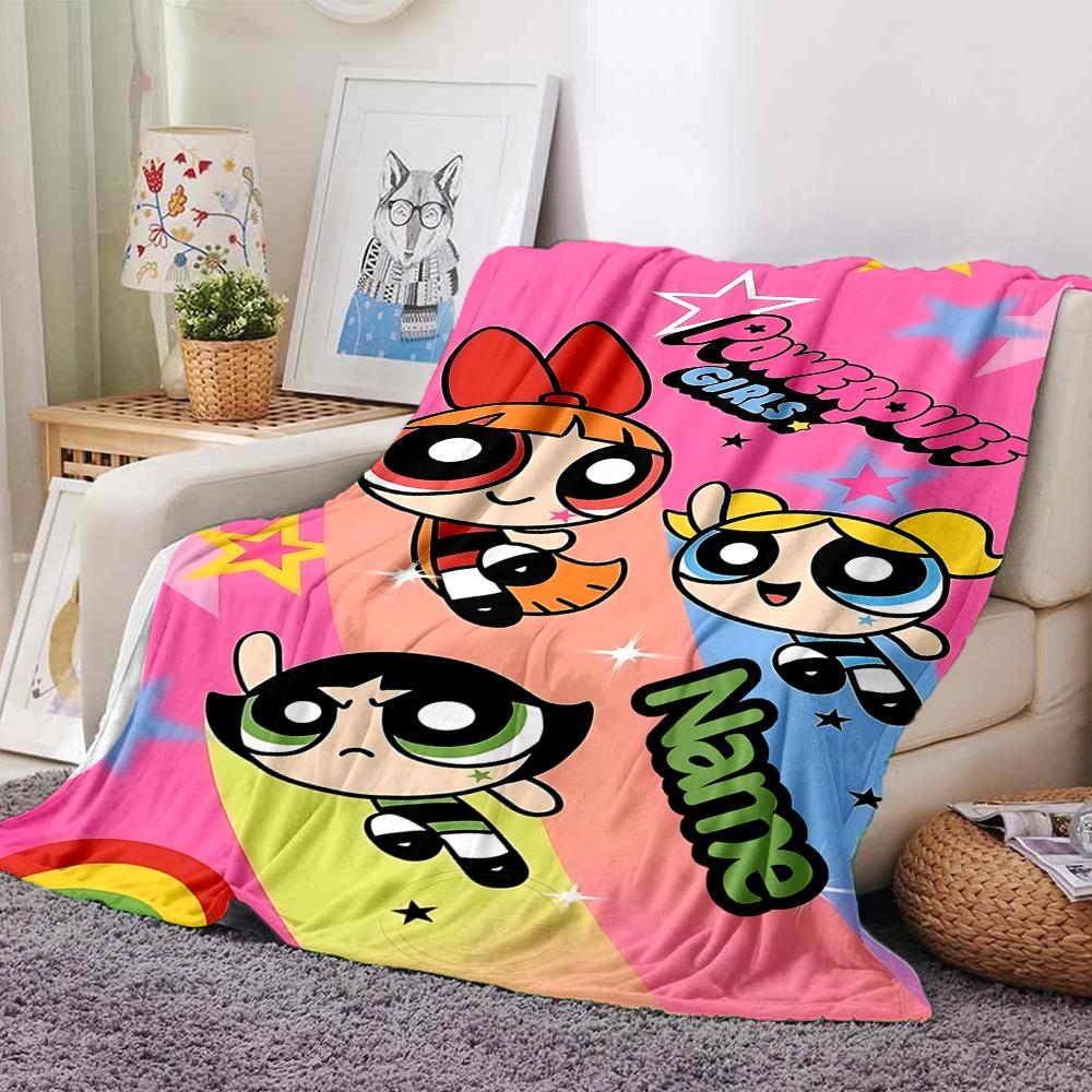 Custom Name Powerpuff Girls Adventure Party Blanket For Couch Bed Plush Cozy Fuzzy Blanket Super Soft Warm Blankets For Fall And Winter 0916297