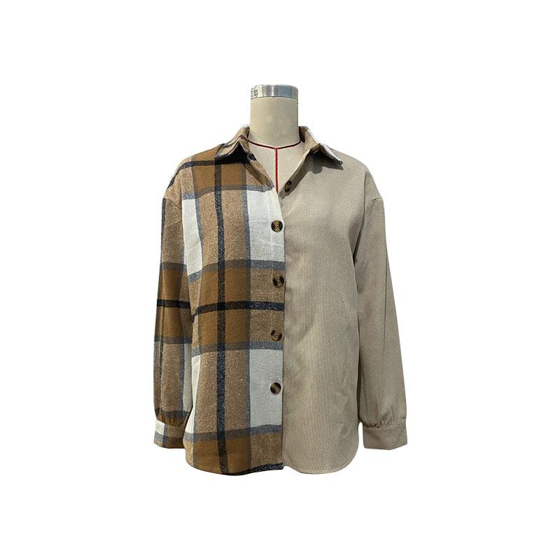 Повседневный тренд, универсальная повседневная осенняя женская куртка с длинными рукавами и цветными блоками в клетку