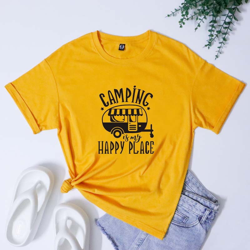 Camping Is My Happy Place Tshirt Cute Queen Of The Camper Tshirt Funny Road Trip Traveler Gift Tee Shirt Top