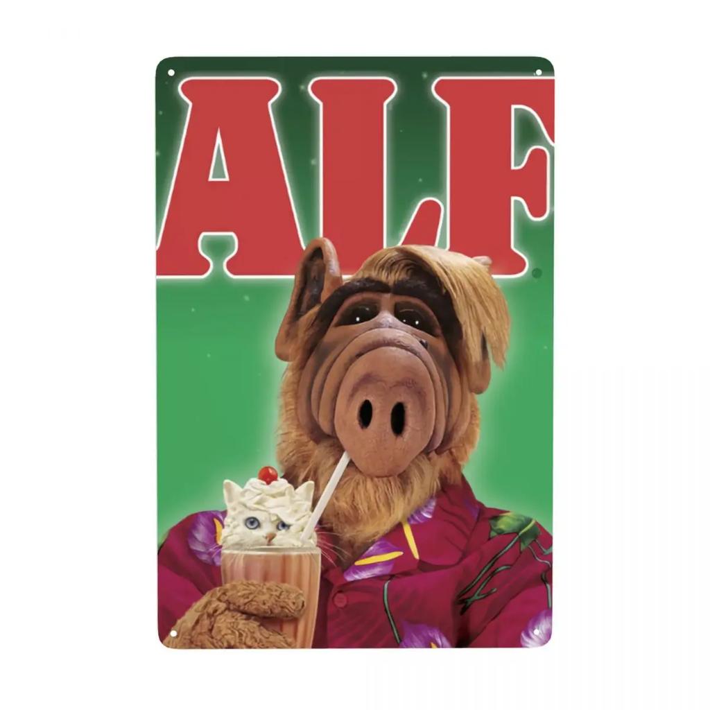 Инопланетная форма жизни ALF Мем Металлическая табличка Ретро Научная фантастика ТВ Жесть Декоративные знаки Таблички Паб Кафе Двор Мужская пещера Бар Настенный декор