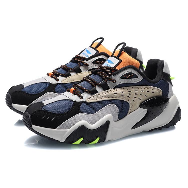 Li Ning Cat Paw Lite Удобная амортизация Нескользящие Износостойкие Низкие Беговые Кроссовки Мужские Сине-Черные AGLQ107-3