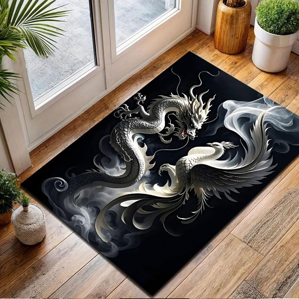 Dragon and Phoenix Yin Yang Design Patterned carpet, non slip mat suitable for living room and bedroom sofas